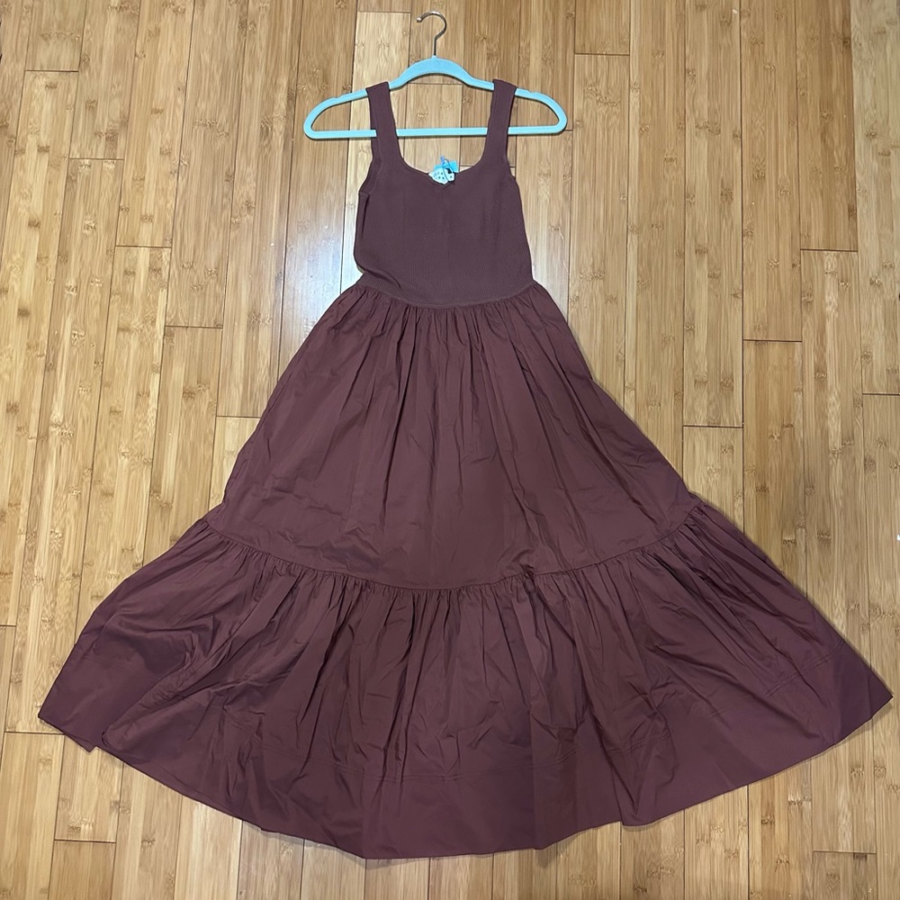 Tanya Taylor Chocolate Brown Sleeveless Halter Maxi Dress